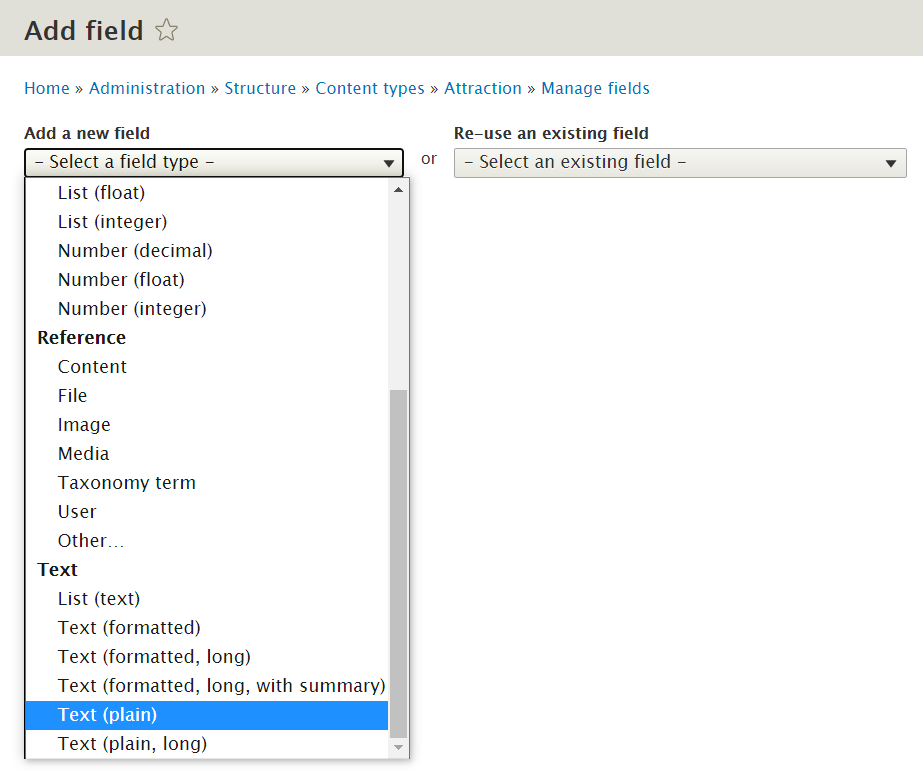 Adding plain text field to content type