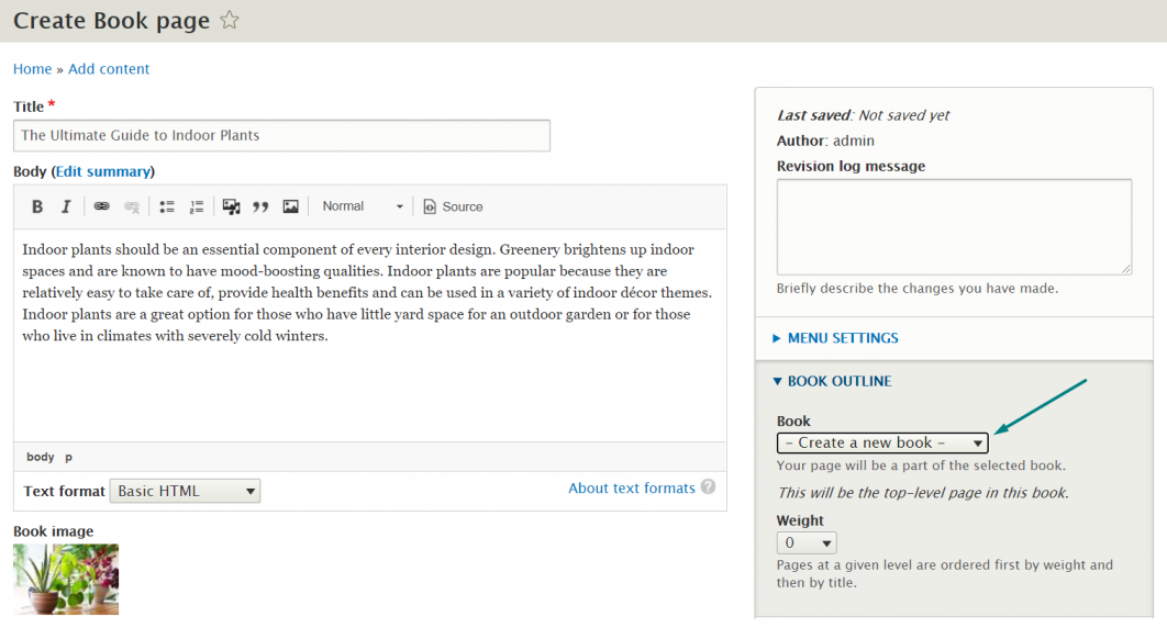Creating new drupal book