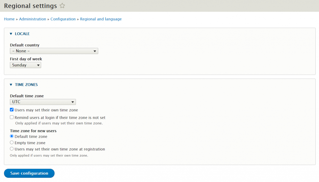 Setting Drupal time zone