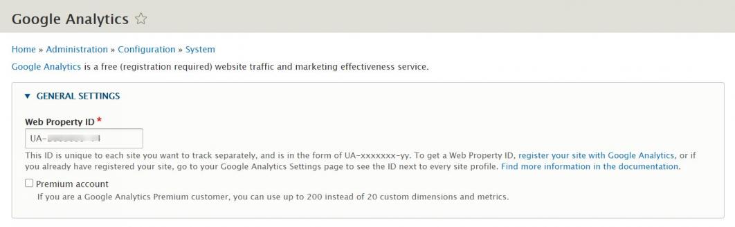 Adding property id with drupal google analytics module