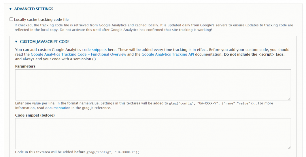 Advanced settings with drupal google analytics module