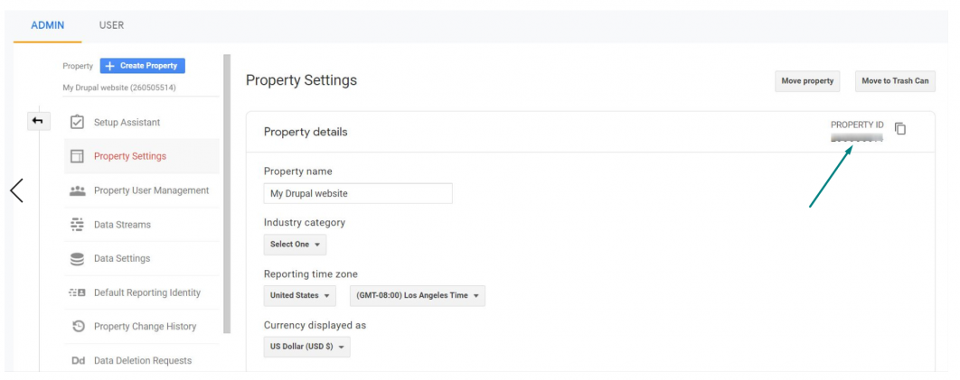Copying property id at google analytics