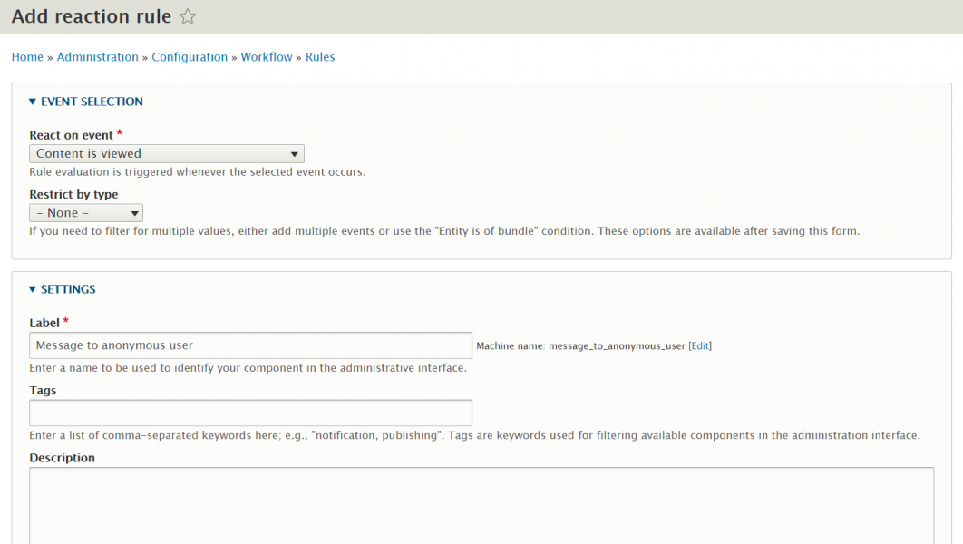 Creating event in Drupal rules