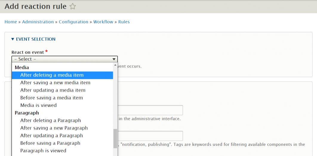 Drupal rules options based on other modules