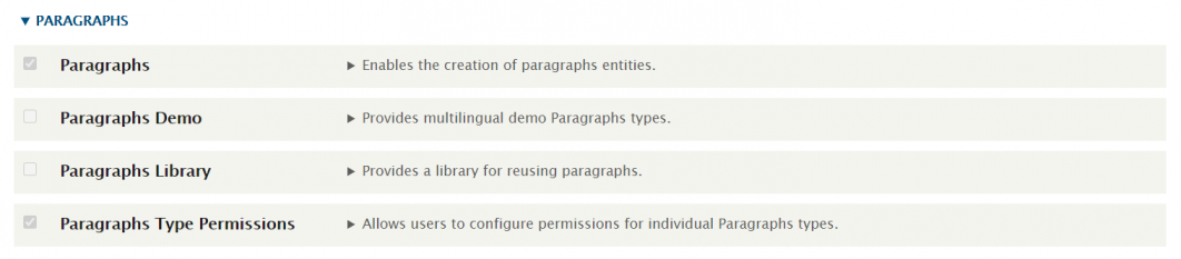 Enabling Drupal paragraphs module