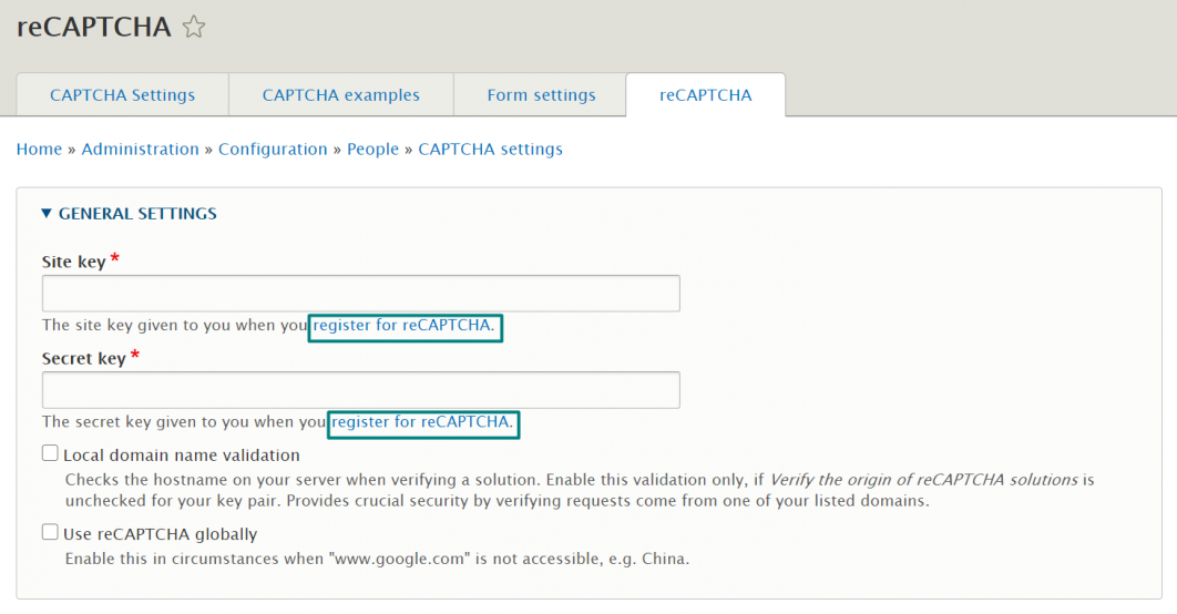 ReCaptcha Drupal module basic settings4