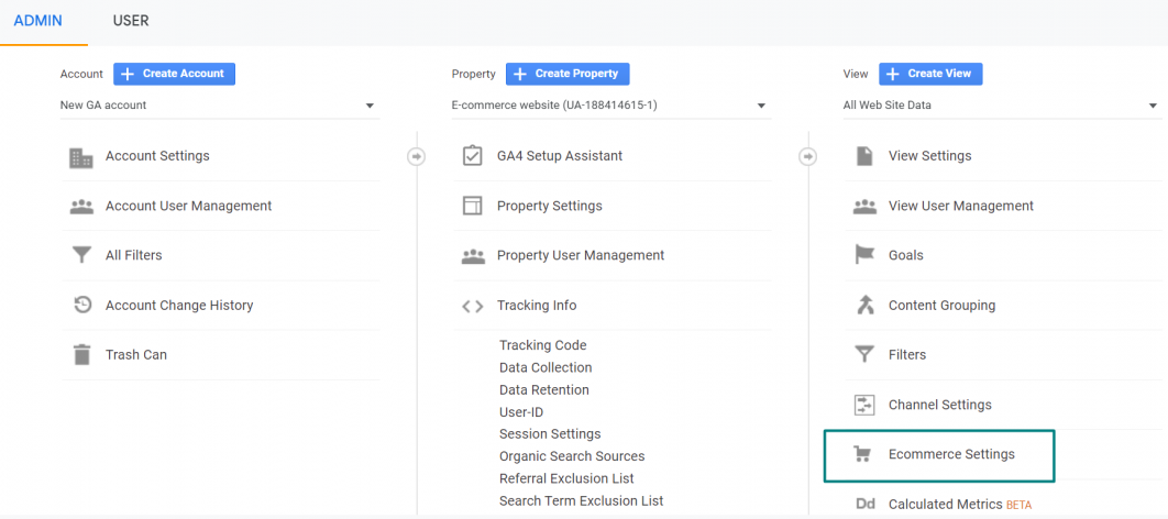 Enabling e-commerce in google analytics