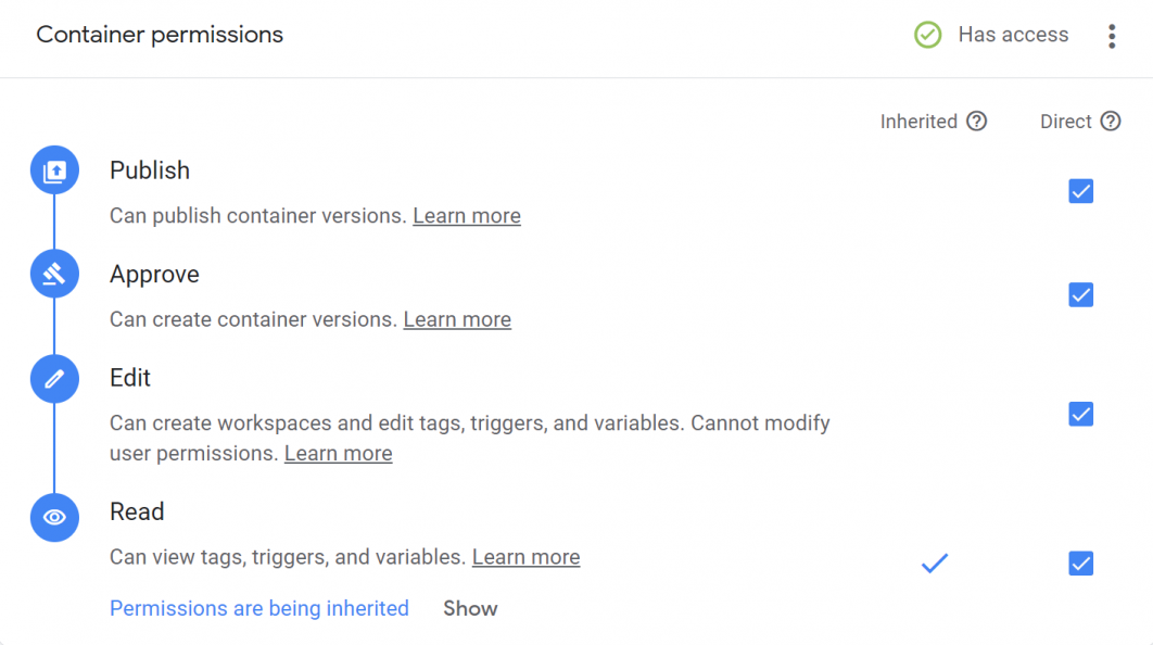GTM container permissions