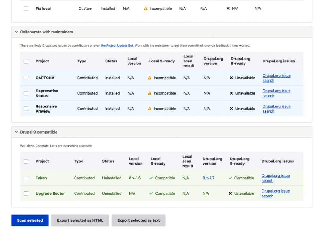 Drupal upgrade status module